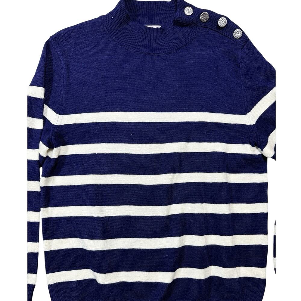 Kirundo Stripe Knit Sweater Button Shoulder Breton Coastal Grandmother Sz L